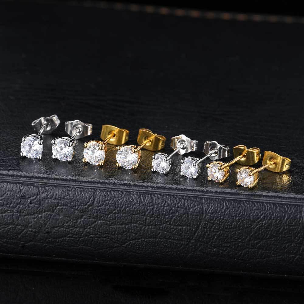 Round Zircon Four-Prong Stud Earrings with S925 Silver Pin | Fashionable Hip Hop Jewelry for Men and Women | Caratix Jewelry - CaratixJewelry